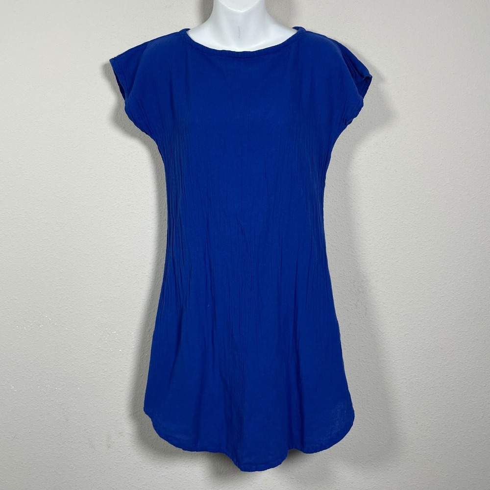Oh My Gauze Tunic Top Women 0 XS/S Royal Blue Cotton Gauze Cap Sleeve Lagenlook